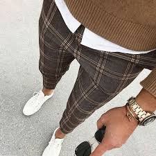 Black And Yellow Plaid Pants Mens Men S Casual Street Plaid Cropped Pants Thedarla Mens Pants Casual Mens Pants Fashion Plaid Pants Outfit