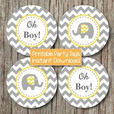 Baby shower cupcakes are cute but monkey cupcakes are even cuter! Yellow Grey Elephant Baby Shower Bumpandbeyonddesigns