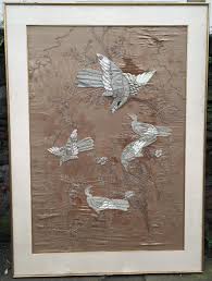The hanging scroll was displayed in a room for appreciation; Large Chinese Wall Hanging In Silk Silver Thread Vinterior
