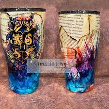 Floral Crest Tumbler Water Color Book Page Tumblerink Etsy In 2021 Harry Potter Cups Tumbler Cups Diy Custom Tumbler Cups