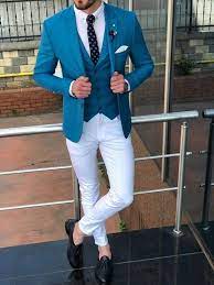 Closer to the horizon, the sky fades to a lighter blue or white. New Arrival Mens Fashion Formal Sky Blue 3 Piece Suit Slim Fit Two Button Wedding Wear Suits Fashion Suits For Men Blazer Outfits Men Formal Men Outfit