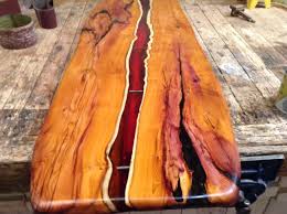 Live Edge Yew Coffee Table Top With Amber Resin Flowing Through The Wood Green Tree Furniture Wood Resin Table Amazing Resin Resin Table