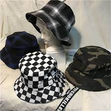 Ig Hot Checkerboard Cap Checker Bucket Hat Black White Plaid Unisex Cap Women Men Aesthetic Harajuku Street St Hat Fashion Harajuku Street Style Aesthetic Hats