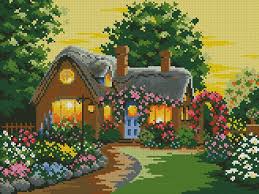 This pattern is perfect for beginner stitchers. Cross Stitch Pattern Free Download Instantly In A Pdf File To Embroider A House With Garde Cross Stitch Landscape Cross Stitch Patterns Free Free Cross Stitch