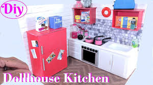 Diy Miniature Dollhouse Kitchen With Fridge Oven More Dollhouse Miniatures Doll House Crafts Diy Doll Kitchen
