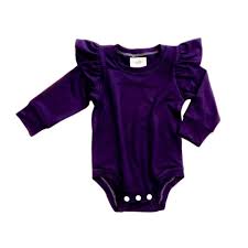Plum Long Sleeve Ruffle Leo For Girls Purple Bodysuit For Toddlers Solid Flutter Sleeve Baby Leotard Preemie Girls Clothes