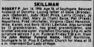Obituary for ROBERT P. SKILLMAN (Aged 78)