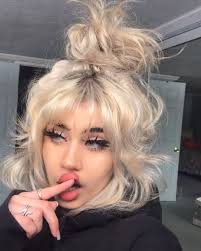 Black And Platinum Hair Aesthetic Pretty Mixed Girl With Big Eyelashes And Blue Eyes Puffy Natural Blonde Hair Kpop And Simple Aesthetic Grunge Hair Aesthetic Hair Bleaching Black Hair