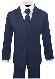Boys Kid Toddler Formal Navy Blue Suit 5 Pieces Set With Vest And Tie Size Xl 14
