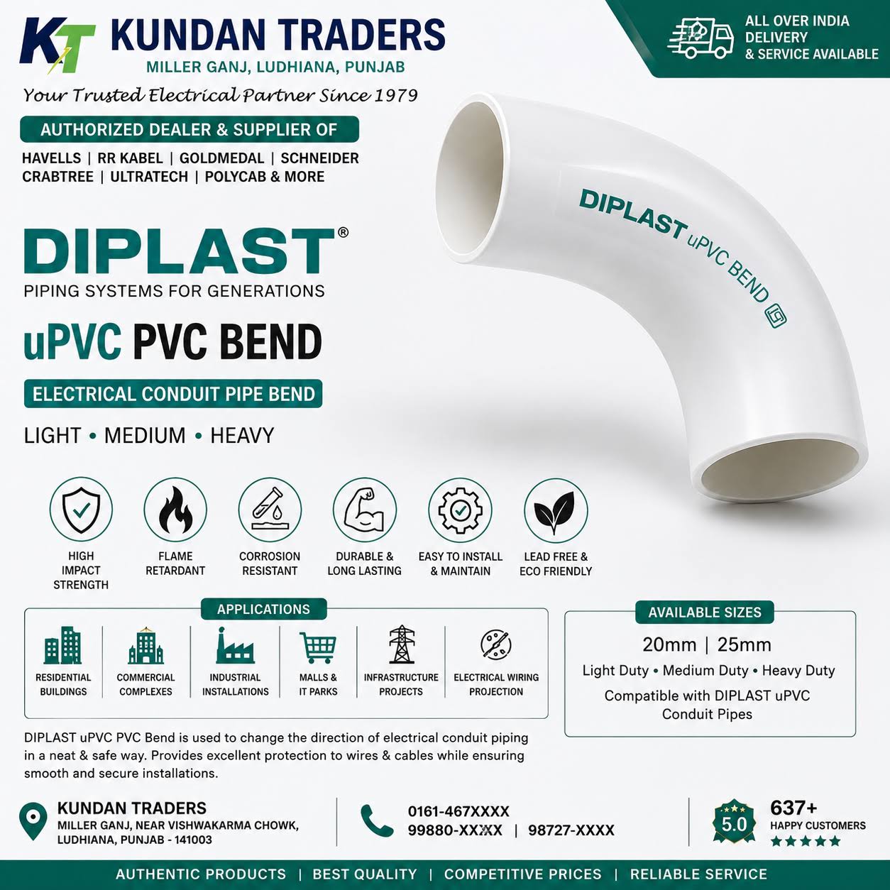 DIPLAST uPVC long PVC Bend