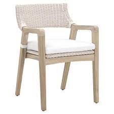 Garden table and chairs can be a source to create an oasis of comfort and style with outdoor dining furniture from ikea. Lucile Modern Classic Woven Wicker Grey Teak Frame Outdoor Dining Chair Kathy Kuo Home