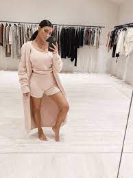 The matching cozy knit short is also as soft as can be, made of the same material as the tank. Kim Kardashian West Wears The Skims Cozy Collection Lounge Wear Celebrity Closet Loungewear Outfits