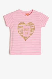 Koton Pembe T Shirt 9ymg19072ok Kadin Tisort Pembe Cizgili Elbise