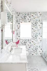 Schumacher Birds And Butterflies Wallpaper In Bathroom Birds And Butterflies Wallpaper In Girls Bathroom Transitional Bathroom Tudor Style Homes Girls Bathroom Interior