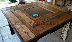 Recycled Wood Pallets This Is A Custom Built Dining Room Table We Created For A Client It Is 48 X 48 X 30 Th Dark Walnut Stain Recycled Wood Wood Pallets