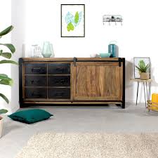 Buffet Industriel Porte Coulissante Bois Naturel 6 Tiroirs Metal Home Decor Furniture Home