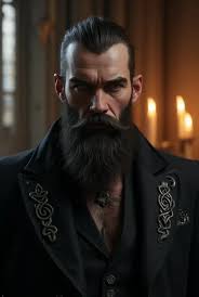 steampunk sorcerer priest rugged black male face fat