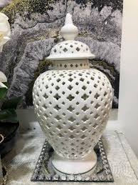 It features a classic ming blue and white painting of women of the imperial court, finished with an. Pierced White Ginger Jar No5a Interiors
