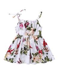Fashion Flower Print Baby Girls Suspender Dresses Toddler Dress Casual Dress Outfits Girls Summer Outfits