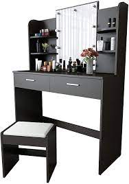 Winado vanity table with lights, 4 drawers makeup dressing desk bedroom vanities set. Amazon Com Xiuban Vanity Set With Led Light Bulbs Makeup Table With Stool And Mirror Black Vanity Table Dressing Table With Drawers Black Bedroom Furniture