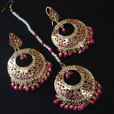 Gold Jadau Taditional Earrings Tika Set Bridal Jewelry Vintage Fashion Jewelry Earrings Tika Jewelry