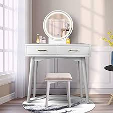 Amazon Com Funkoco Vanity Table Set With Lighted Led Touch Screen Dimming Round Mirror Makeup Dressing Tab Vanity Table Set Vanity Table Makeup Dressing Table