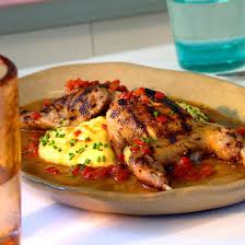 grilled quail with sherry piquillo jus