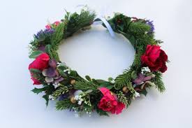 Look for ornaments that let you remove the top so you can insert floral wire in them and then stick them into a piece of floral foam. Christmas Flower Crown Holiday Crown Christmas Wreath Pine Etsy