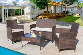 Amazon Com Homall 4 Pieces Outdoor Patio Furniture Sets Clearance Rattan Chair Wicker Set Patio Sofa Set Outdoor Patio Furniture Sets Balcony Furniture Set