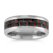 Mens Wedding Band In Titanium With Red Carbon Fiber Accent 8mm Wedding Men Wedding Bands Platinum Jewelry