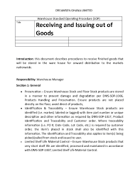 Describing in the irb application (eforma) all procedures used to determine eligibility and having these procedures approved by the irb. Doc Warehouse Standard Operating Procedure Sop Title Receiving And Issuing Out Of Goods Sarker Sabbir Academia Edu