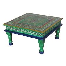 Midcentury ethnic handpainted 1950s oval coffee table, france, 1950. Ethnic Coffee Table With Decorations 34x18x34 Etnicart