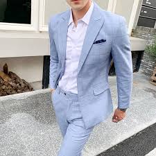 Best wedding suits for men 2020 are exactly what you are looking for, in order to wow your guests. Men Plaid Suit Blue Khaki Suit Trousers Skinny Design British Work Men S Clothing Wedding Prom Casual Suit Jacket With Pants 5xl Suits Aliexpress