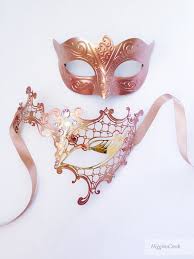 Largest selection of handmade venetian masquerade masks for men. Rose Gold Masquerade Mask Couples Rose Gold Couple Masks His Etsy