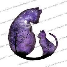 12 X 12 Inch Watercolour Print Of Purple Cats Silhouette With Galaxy Sky With Moon Stars Tree And Birds Cat Tattoo Designs Purple Cat Cat Silhouette