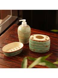 What better way to tie together your bathroom than a matching set of our bathroom items. Exclusivelane Handpainted Ceramic Bathroom Accessory Set Of 3 From Exclusivelane At Best Prices On Tata Cliq