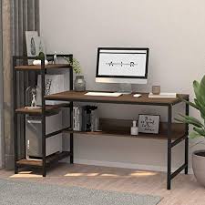 Computer Desk With 4 Tier Storage Shelves 41 7 Student Study Table With Bookshelf Modern Wood Desk In 2020 Modern Wood Desk Computer Desk With Shelves Study Table