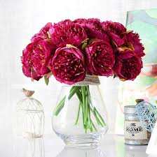 Budget friendly artificial wedding bouquets. Amaranth Silk Peony Bouquet Quality Fuchsia Wedding Floral Arrangement Vanrina