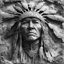 Laser Engrave PNG of a Native American Indian Chief With Headdress