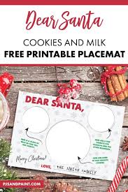 Dear Santa Cookies And Milk Free Printable Placemat Santa Cookies Printable Placemat Christmas Placemats