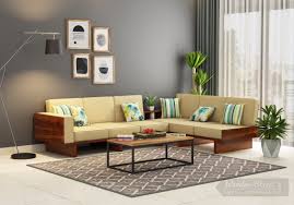 Buy Audrey 6 Seater L Shape Corner Sofa Set Honey Finish Online In India Wooden Street In 2020 Corner Sofa Set Wooden Sofa Set Wooden Sofa