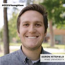 This #CCCUYoungAlum nominee from King University is a professor, writer,  researcher & delegate passionate about education. Aaron Hitefield, Ph.D. is  active in encouraging students in his classroom to be knowledgeable and  involved