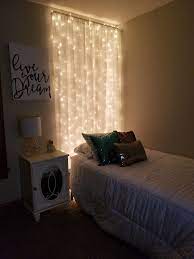 Curtain With Lights Behind Bed Curtains Behind Bed Bed Lights Bedroom Makeover