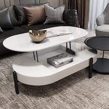 Lift Top Storage Coffee Table And Side Table Set Modern Oval Coffee Table White And Black Lacquer Table Black Living Room Table Minimalist Coffee Table Coffee Table And Side Table Set
