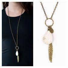 Brass Stone And Feather Necklace 5 Feather Necklaces Necklace Tassel Necklace