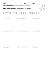 .distributive, lesson two step inequalities, multi step inequalities date period, solving one step inequalities multiplyingdividing, solving graphing inequalities. Multi Step Inequalities Joke Worksheet By Math Joke Worksheets By Plant