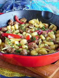 Italian Sausage And Gnocchi Healthy It Up With Chicken Sausage And Some More Veggies Spinach Pork Recipes Pasta Dishes Stuffed Peppers