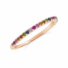 Beautiful Rainbow Gemstone Ring In 14k Solid Rose Gold 0 28ct Etsy In 2020 Half Eternity Band Eternity Bands Eternity Band Ring