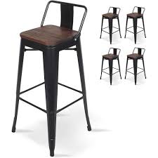 Le tabouret en métal et bois est. Lot De 4 Tabourets De Bar Industriel En Metal Avec Dossier Amovible Hauteur Assise H63 5cm Cdiscount Maison