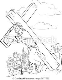 Back to bible coloring pages. Coloring Page Jesus Carrying Cross Outlined Illustration Of Jesus Christ Carrying Cross Canstock